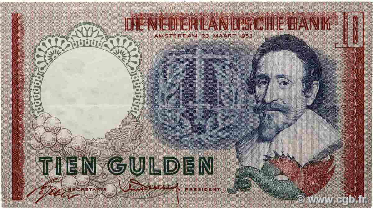 10 Gulden PAESI BASSI  1953 P.085 q.SPL