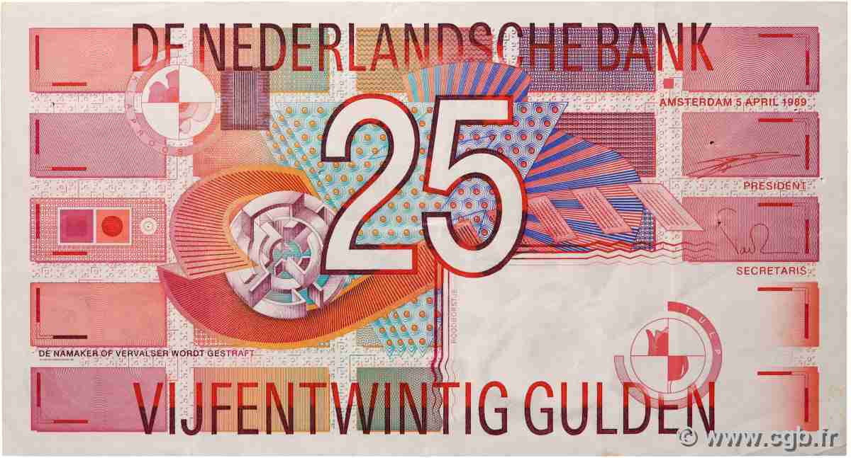 25 Gulden PAESI BASSI  1989 P.100 q.SPL