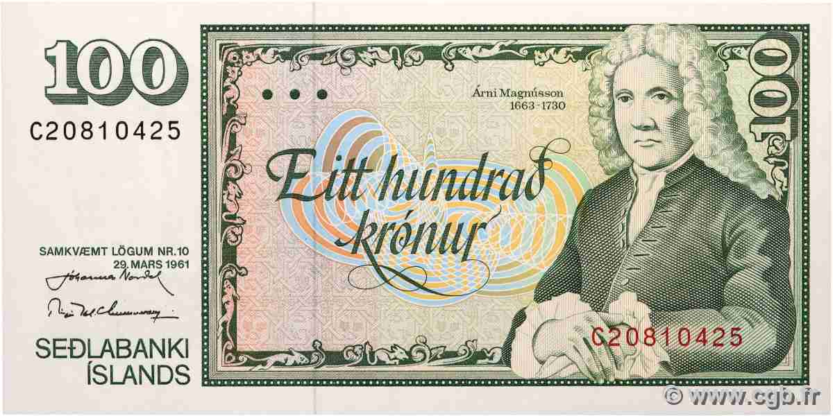 100 Kronur ICELAND  1961 P.50a UNC-