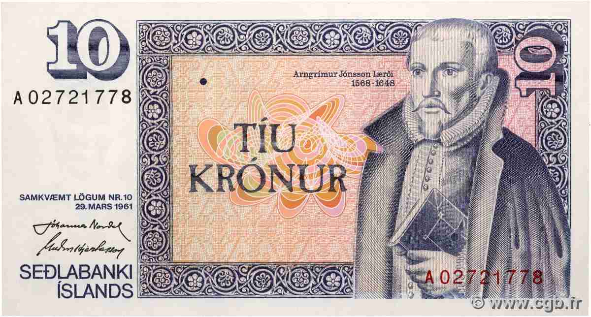 10 Kronur ICELAND  1961 P.48a UNC