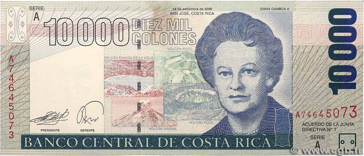10000 Colones COSTA RICA  2005 P.267d XF-