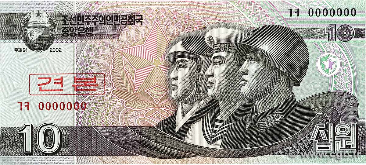 10 Won Spécimen CORÉE DU NORD  2002 P.59s pr.NEUF