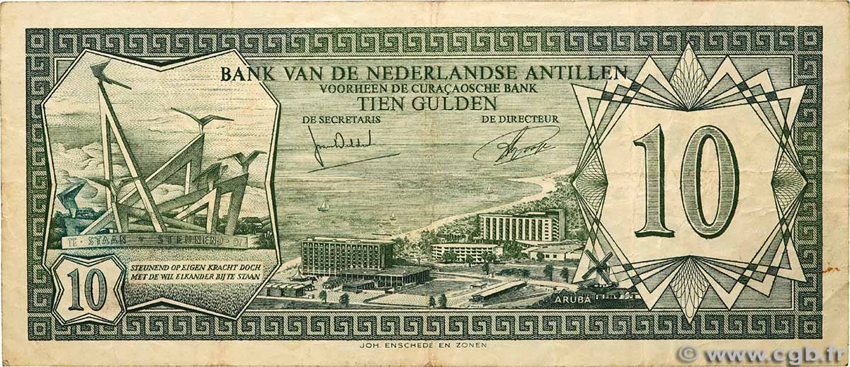 10 Gulden ANTILLE OLANDESI  1972 P.09b q.BB