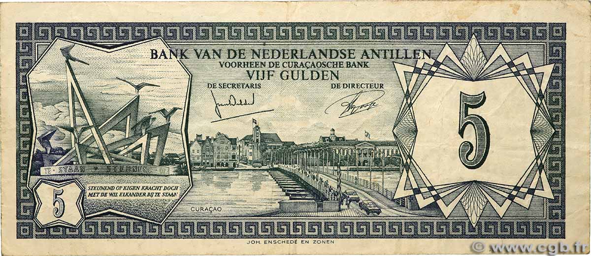 5 Gulden ANTILLE OLANDESI  1972 P.08b MB