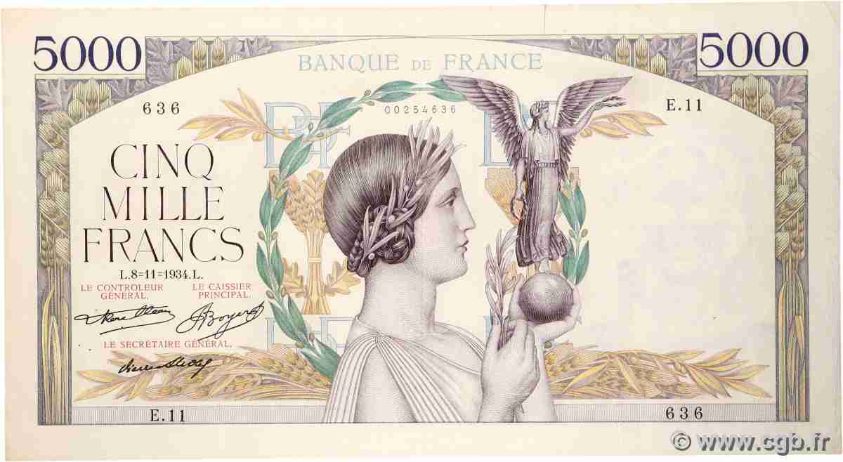 5000 Francs VICTOIRE FRANCE  1934 F.44.01 TB+