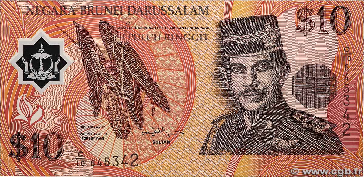 10 Ringgit - 10 Dollars BRUNEI  1998 P.24b VF+