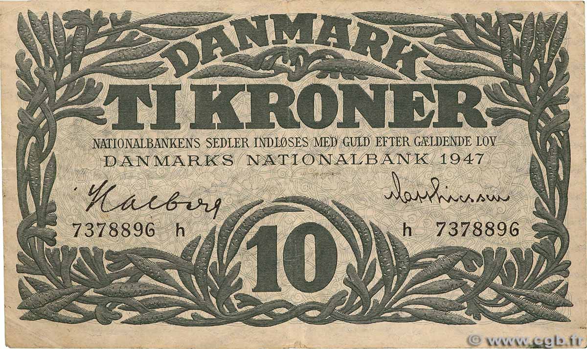 10 Kroner DANEMARK  1947 P.037e TTB+
