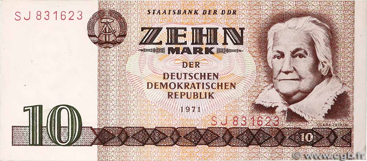 10 Mark GERMAN DEMOCRATIC REPUBLIC  1971 P.28b XF