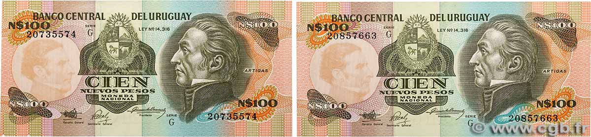 100 Nuevos Pesos Lot URUGUAY  1987 P.062A UNC-
