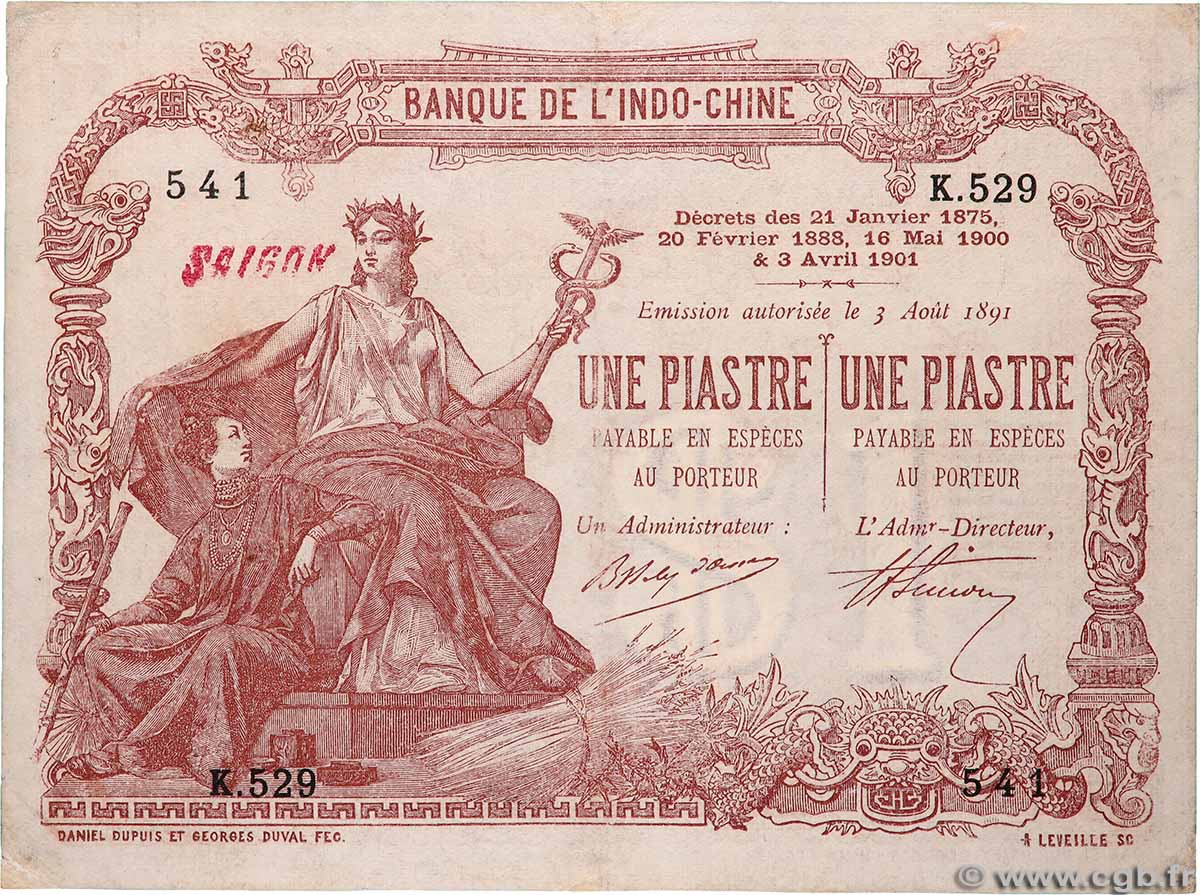 1 Piastre - 1 Piastre INDOCHINE FRANÇAISE Saïgon 1909 P.034b TTB