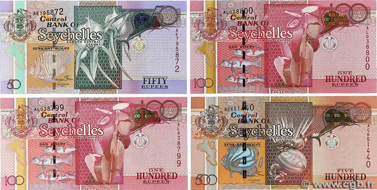 50, 100 et 500 Rupees Lot SEYCHELLEN  2011 P.43, P.44a et P.45 fST+