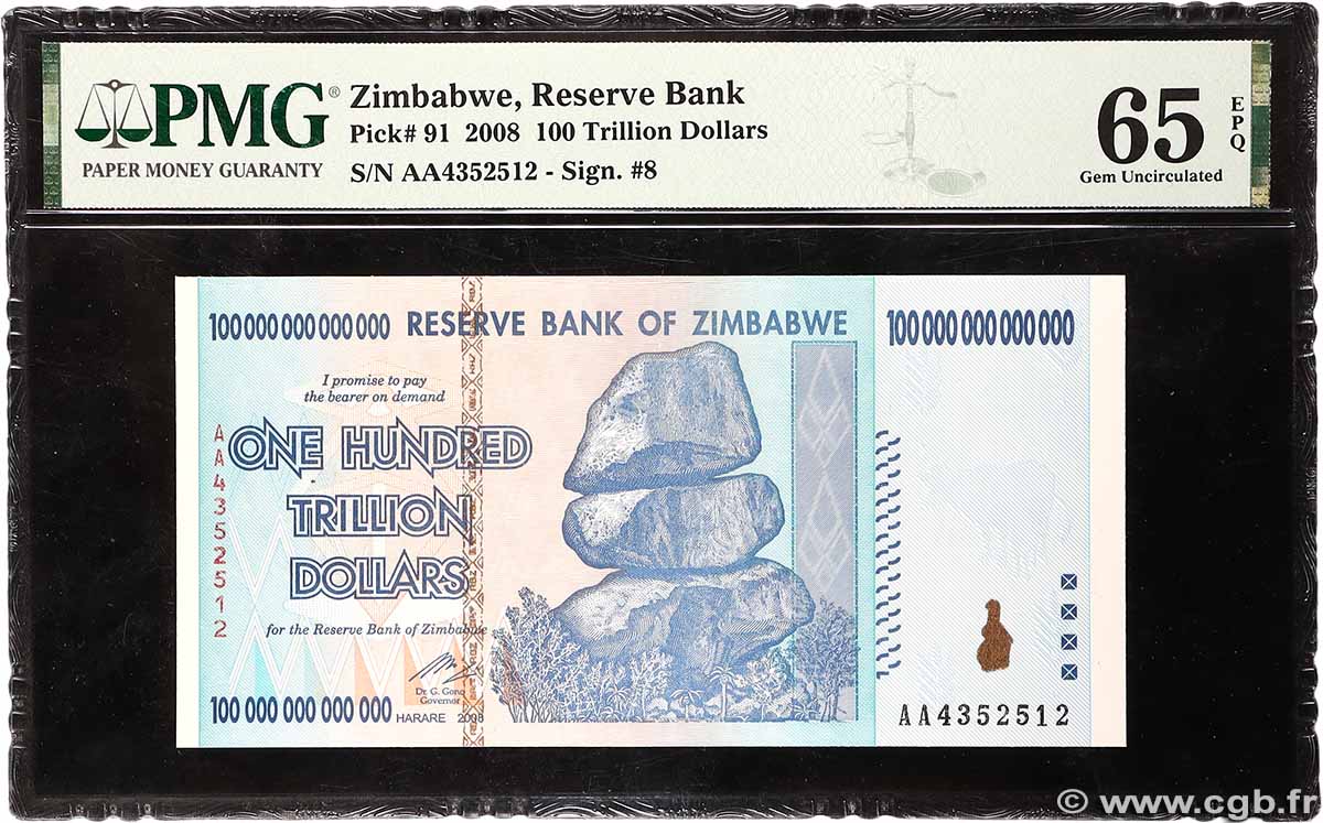 100 Trillion Dollars ZIMBABWE  2008 P.091a UNC
