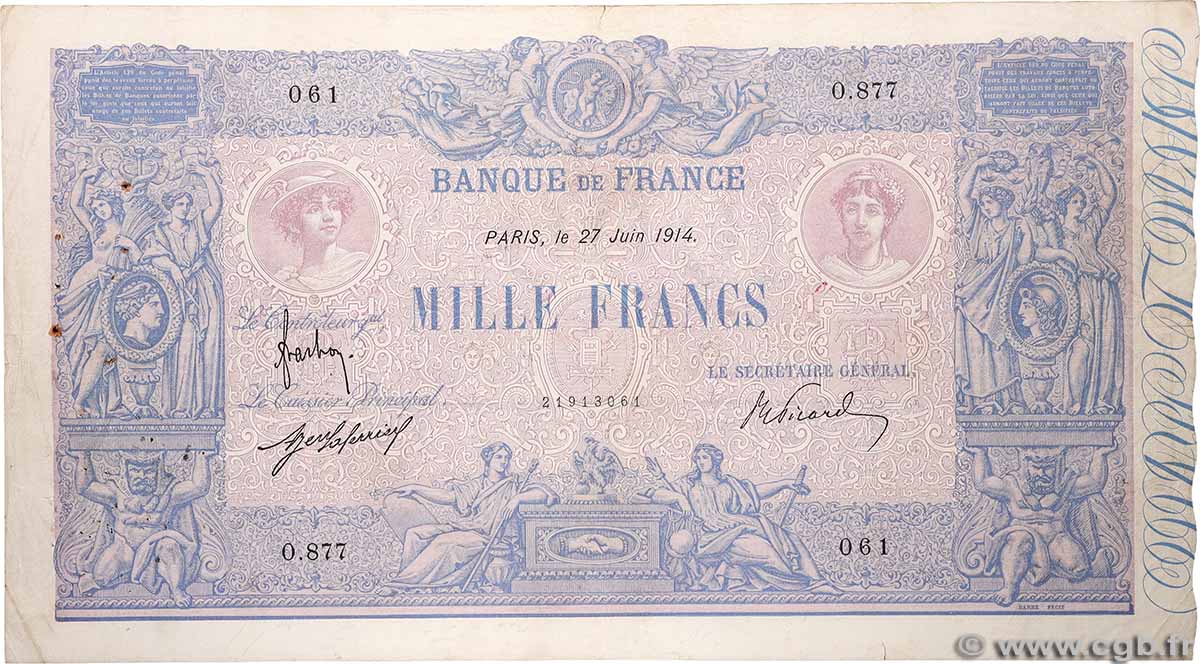 1000 Francs BLEU ET ROSE FRANCE  1914 F.36.28 TB+