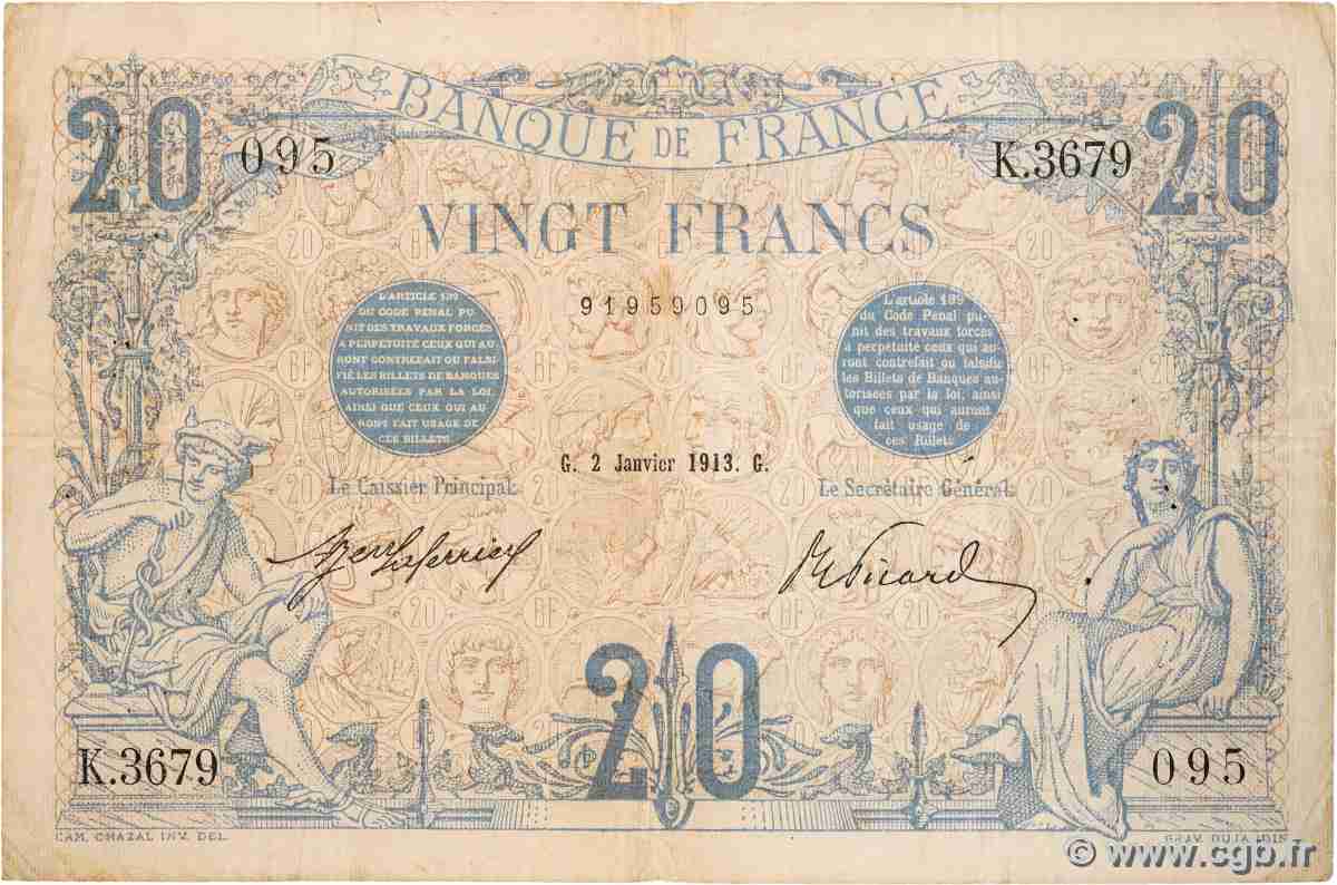 20 Francs BLEU FRANCE  1913 F.10.03 TB+