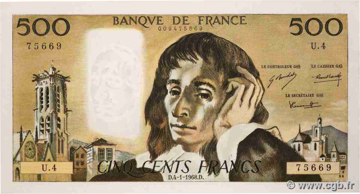 500 Francs PASCAL FRANCE  1968 F.71.01 SUP