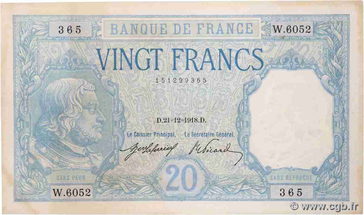20 Francs BAYARD FRANCE  1918 F.11.03 SUP