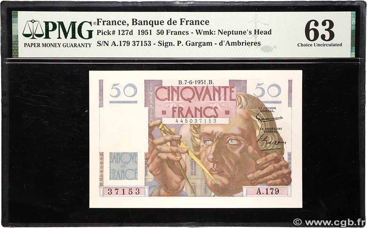 50 Francs LE VERRIER FRANCE  1951 F.20.18 pr.NEUF