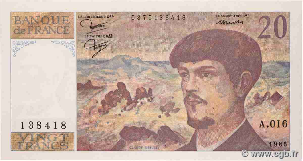 20 Francs DEBUSSY FRANCE  1986 F.66.07A16 SPL+
