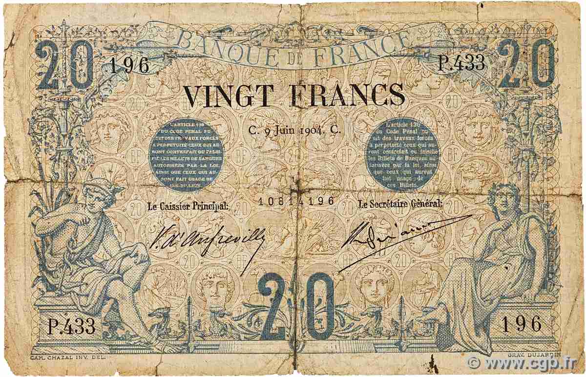 20 Francs NOIR FRANCE  1904 F.09.03 G