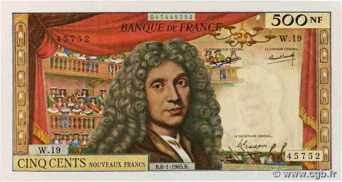 500 Nouveaux Francs MOLIÈRE FRANCE  1965 F.60.08 SUP+