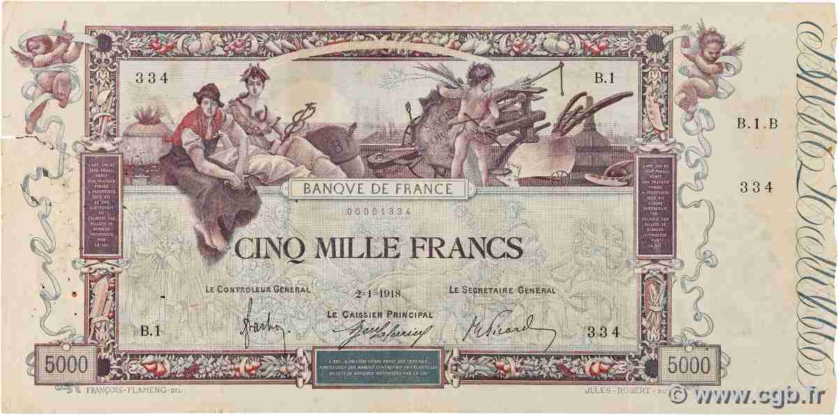 5000 Francs FLAMENG FRANCE  1918 F.43.01 pr.TB
