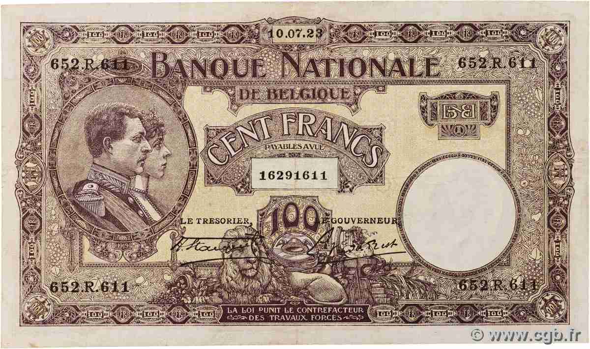 100 Francs BELGIO  1923 P.095 BB