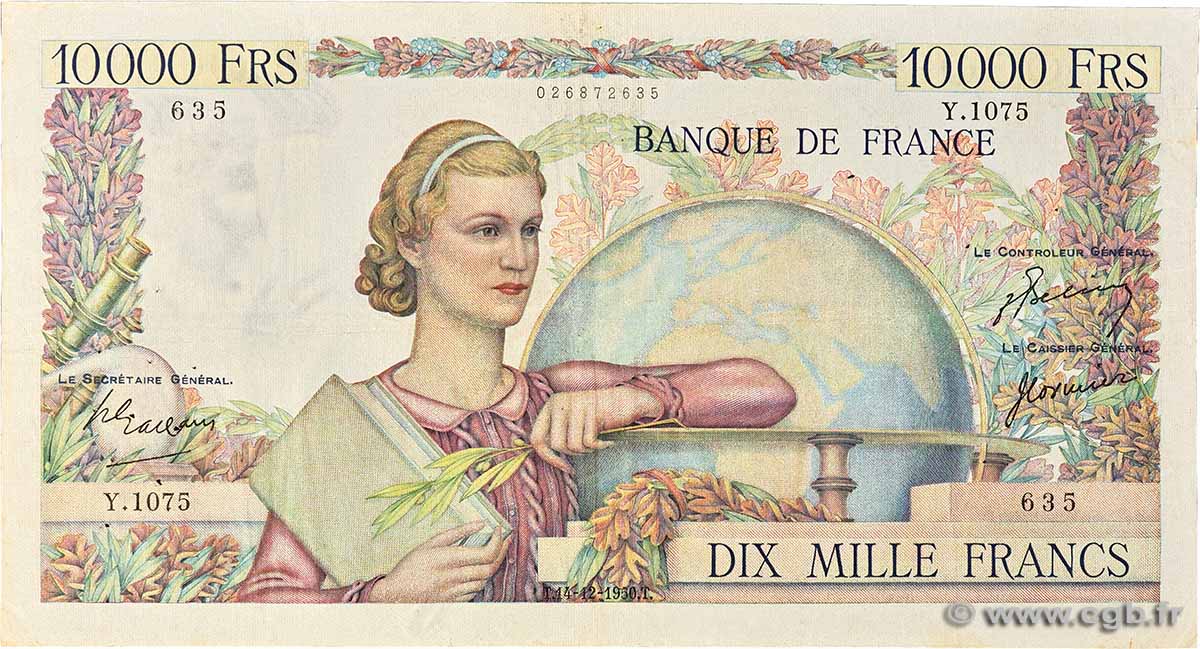 10000 Francs GÉNIE FRANÇAIS FRANCE  1950 F.50.45 TB+