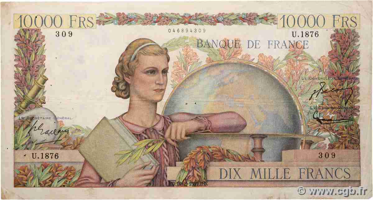 10000 Francs GÉNIE FRANÇAIS FRANCE  1951 F.50.53 TB+