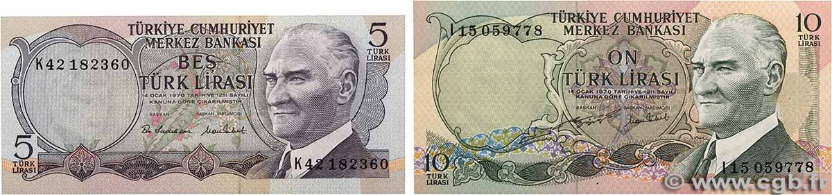 5 et 10 Lira Lot TURCHIA  1970 P.185 et P.186 AU