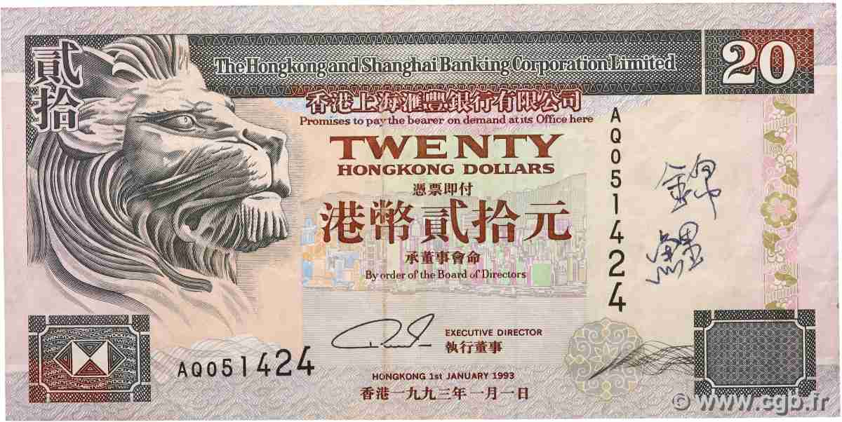20 Dollars HONG-KONG  1993 P.201a BC+