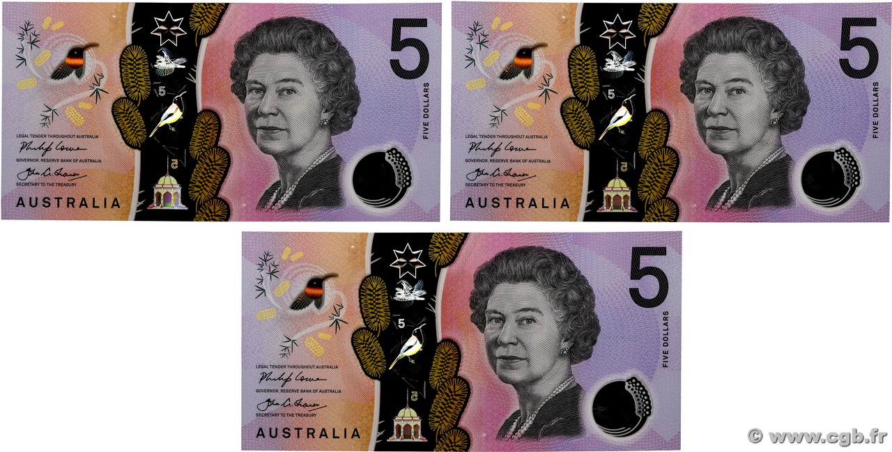 5 Dollars Lot AUSTRALIA  2018 P.62 UNC