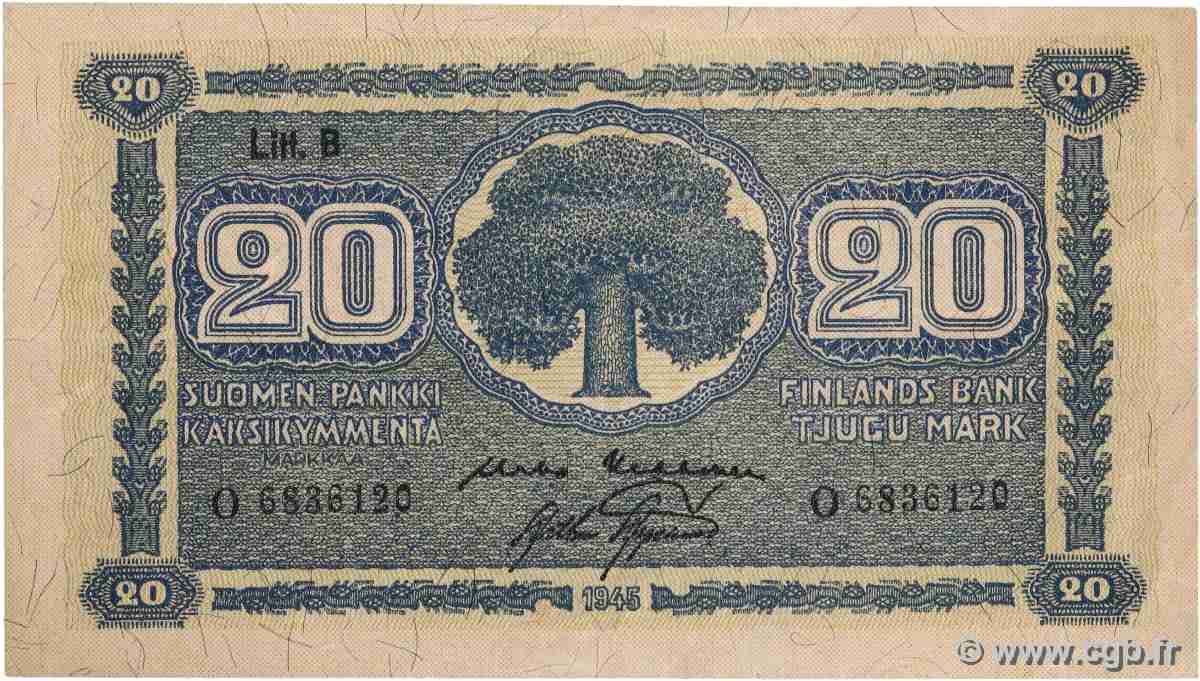 20 Markkaa FINLANDE  1945 P.086 TTB+