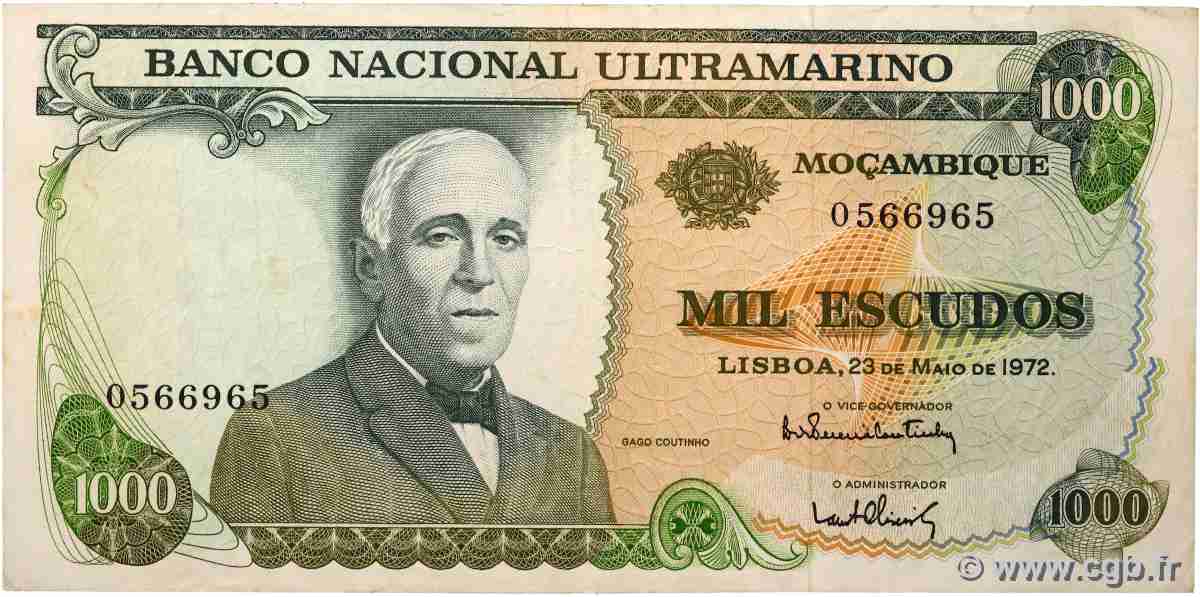 1000 Escudos MOZAMBIQUE  1972 P.115 TTB