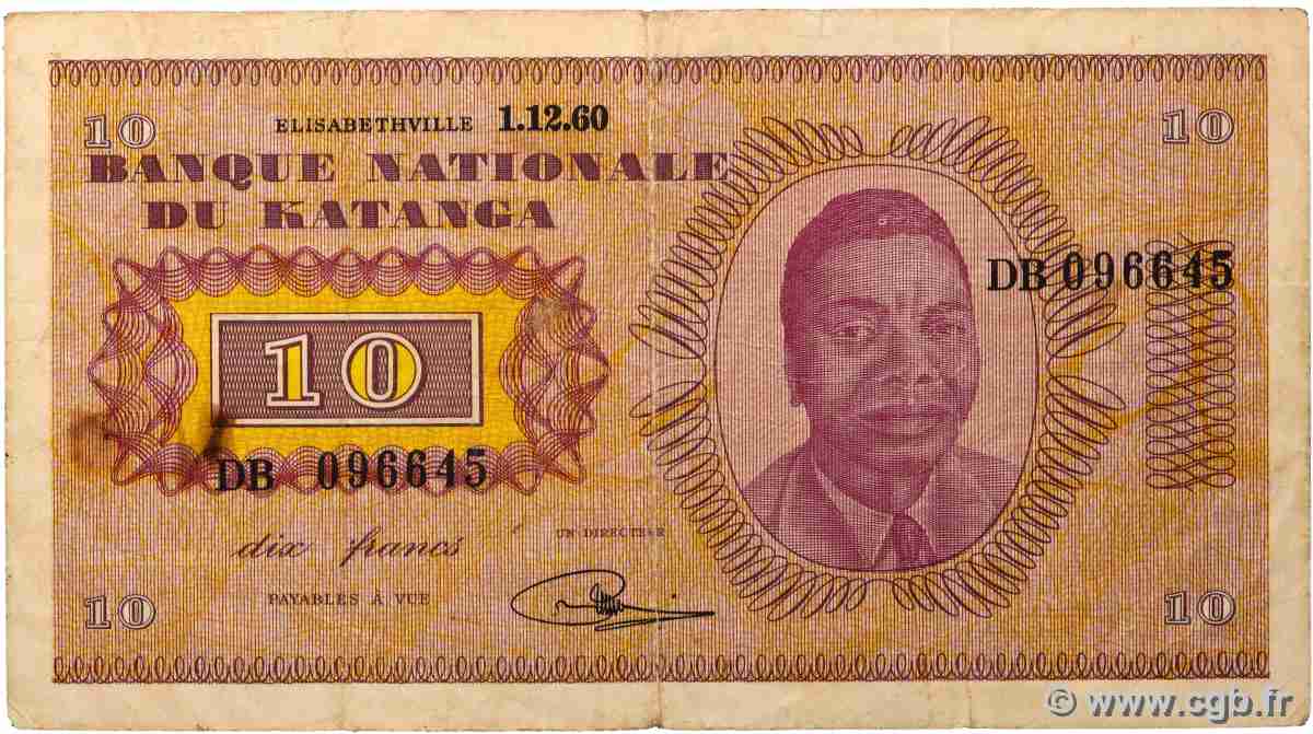 10 Francs KATANGA  1960 P.05a MB
