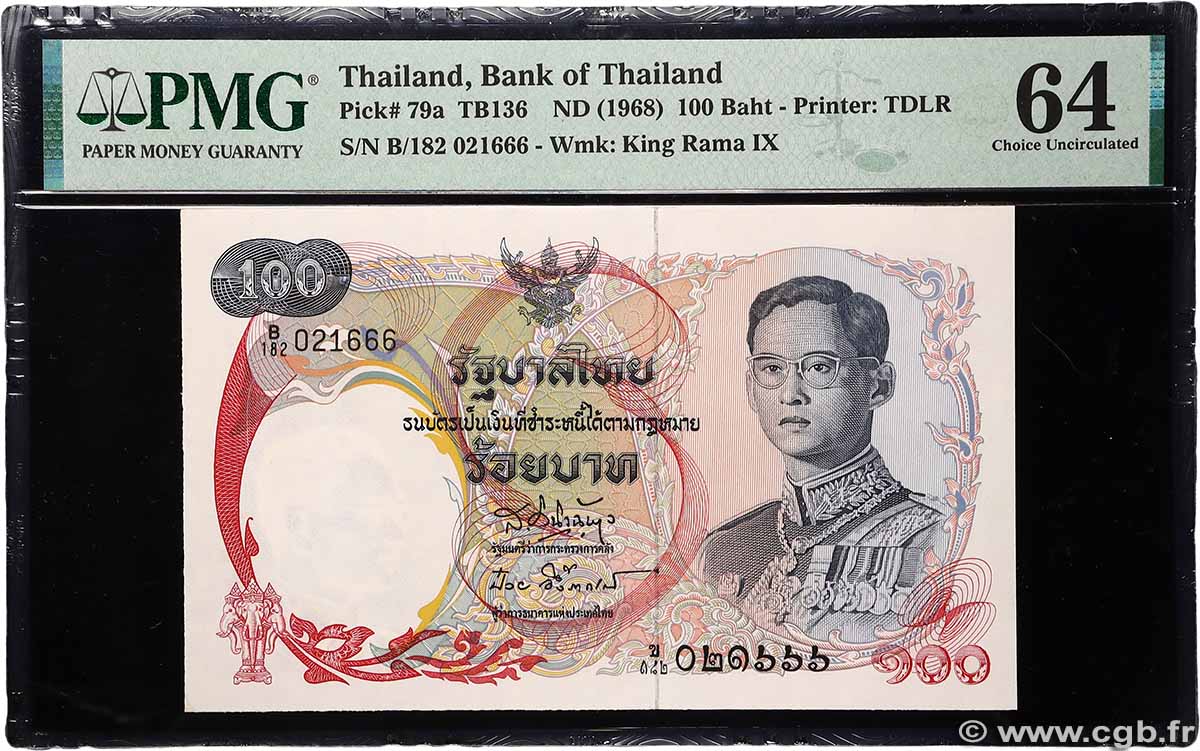 100 Baht THAILAND  1968 P.079a UNC-