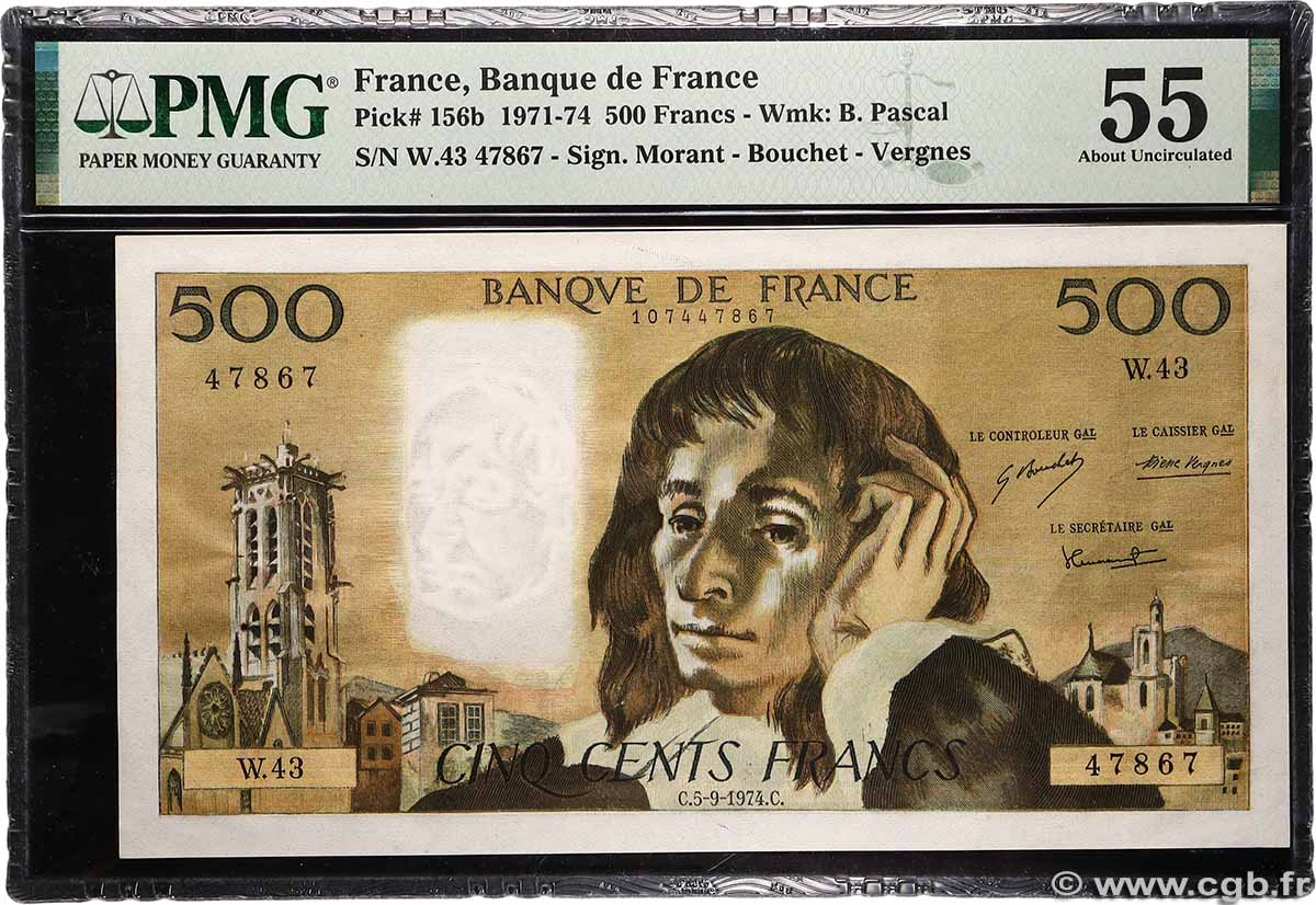 500 Francs PASCAL FRANCE  1974 F.71.11 SPL