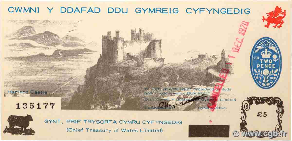 5 Pounds WALES  1970 P.-- UNC