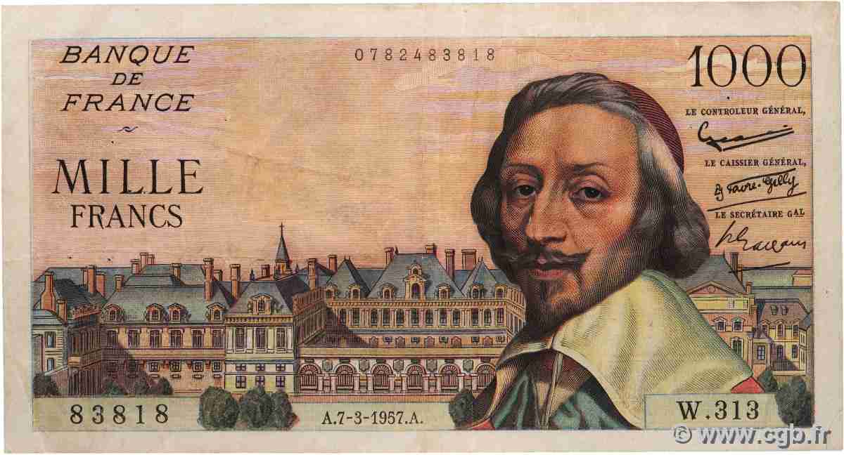 1000 Francs RICHELIEU FRANCE  1957 F.42.25 F+