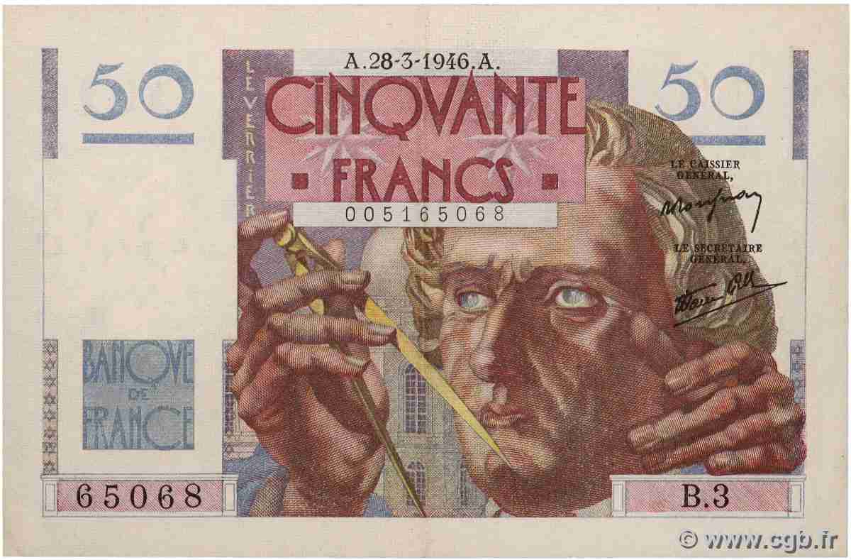 50 Francs LE VERRIER FRANCE  1946 F.20.02 pr.SUP