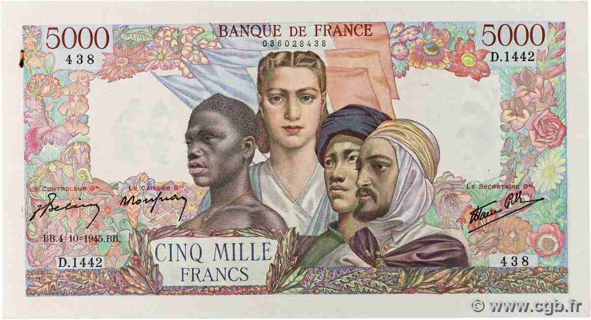 5000 Francs EMPIRE FRANÇAIS FRANCE  1945 F.47.46 XF+