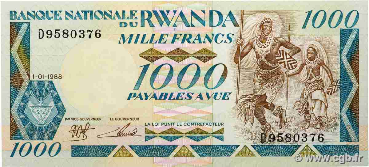 1000 Francs RUANDA  1988 P.21a q.FDC