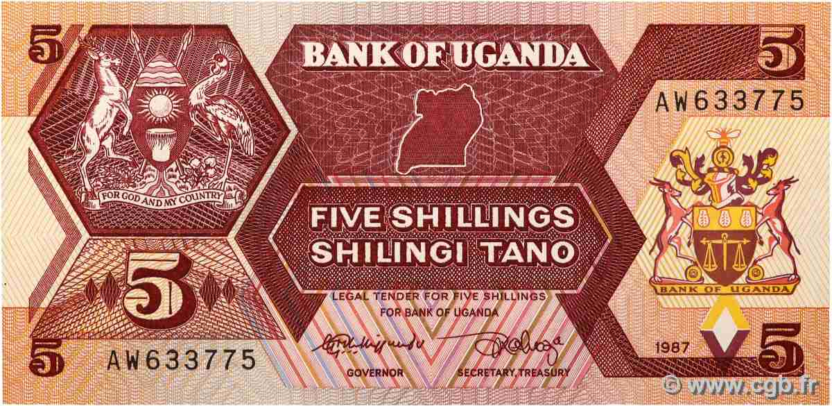 5 Shillings OUGANDA  1987 P.27 NEUF