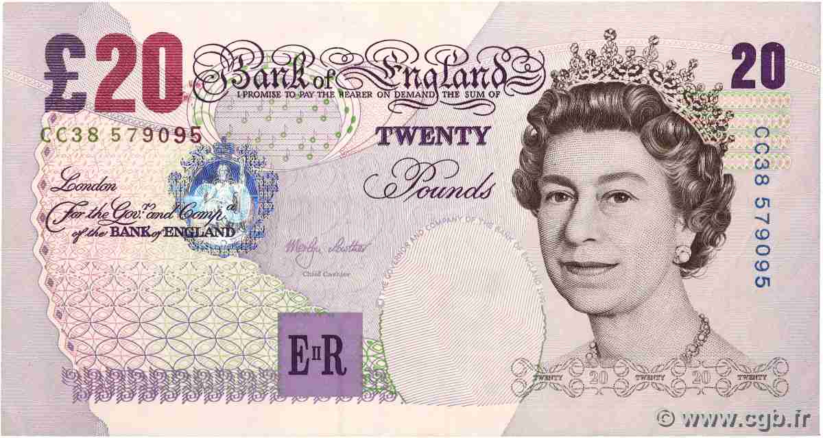 20 Pounds ENGLAND  1999 P.390a XF