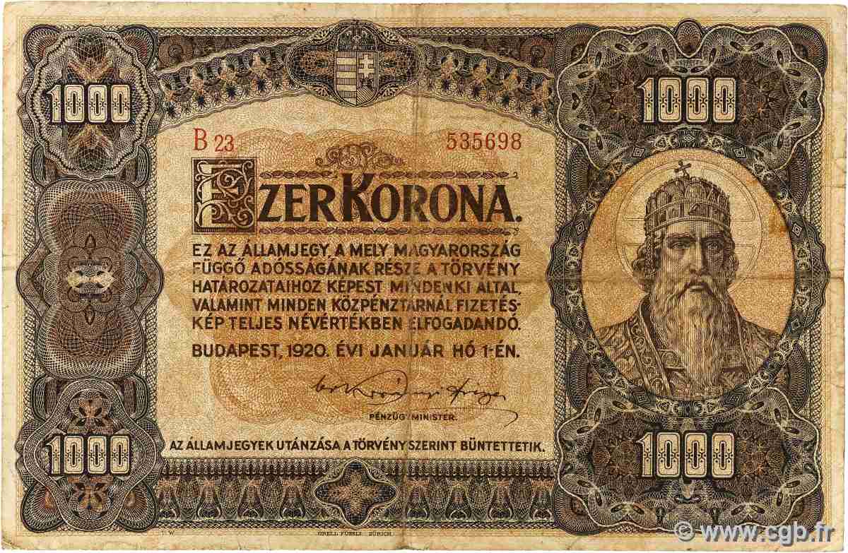 1000 Korona HUNGARY  1920 P.066a F