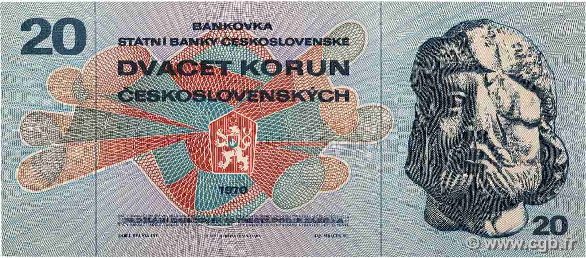 20 Korun TCHÉCOSLOVAQUIE  1970 P.092 TTB+