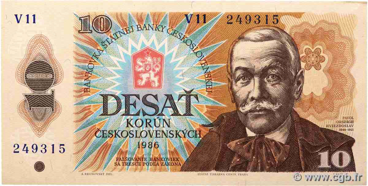 10 Korun TCHÉCOSLOVAQUIE  1986 P.094a SUP