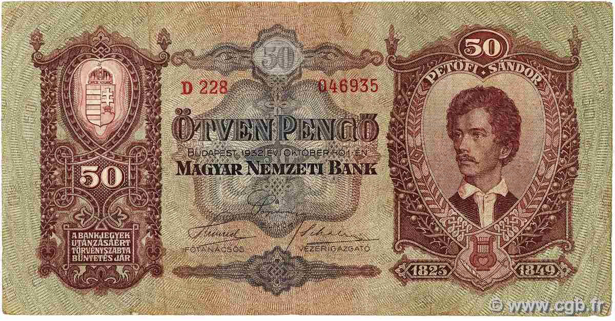 50 Pengö HUNGARY  1932 P.099 F