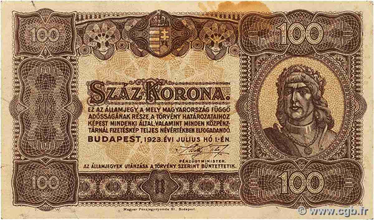 100 Korona HUNGARY  1923 P.073a VF+