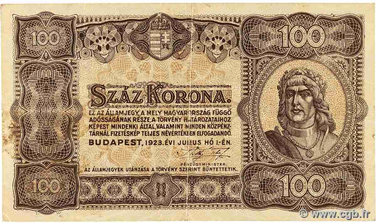 100 Korona HUNGARY  1923 P.073a VF