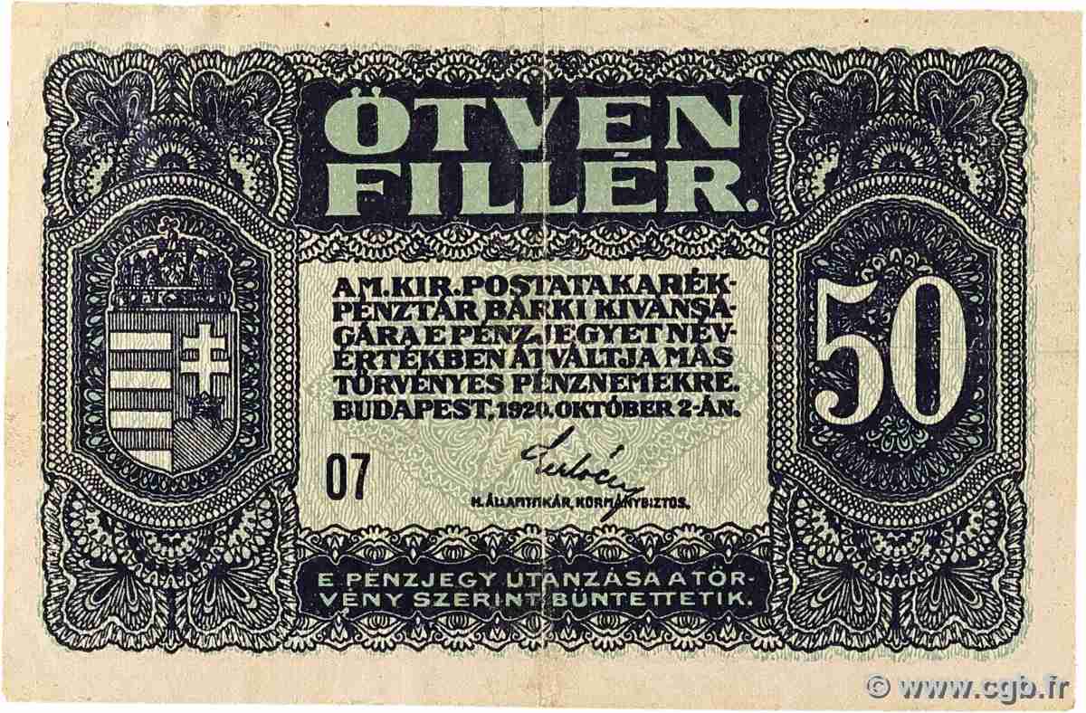 50 Filler HONGRIE  1920 P.044 TTB